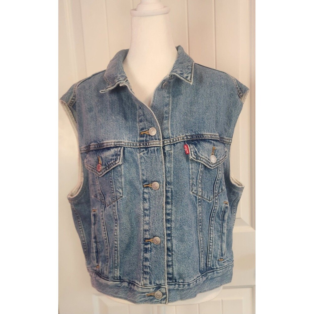 Levi's Denim Vest Women's Size XL Sleeveless Biker Trucker 100% Cotton